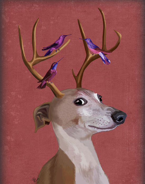 Greyhound and Antlers Red, Dog Art Print, Wall art — FabFunky