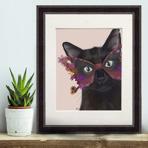 Cat and Flower Glasses, Art Print, Canvas Wall Art | Print 14x11inch