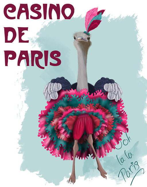 Ostrich, Can Can in Pink and Turquoise, Art Print | FabFunky