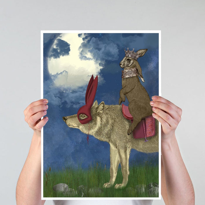 Arrival of the Hare King, Animal Art Print, Wall Art | Framed White