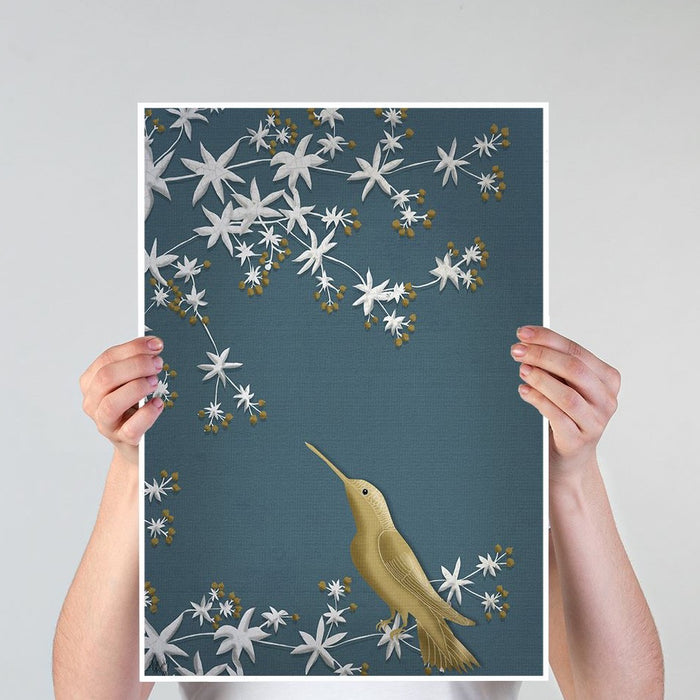 Golden Hummingbird 1, Bird Art Print, Wall Art | Print 18x24inch