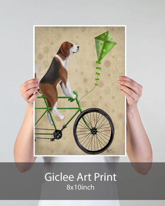 Beagle on Bicycle, Dog Art Print, Wall art | Print 18x24inch