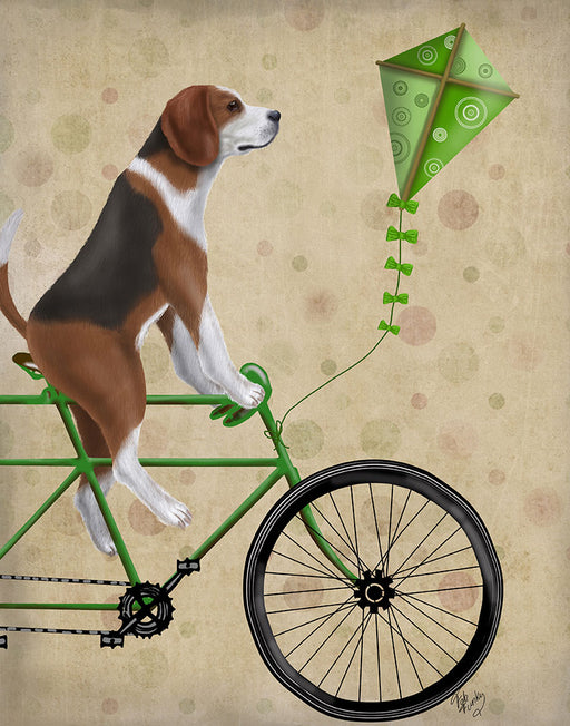 Beagle on Bicycle, Dog Art Print, Wall art | FabFunky