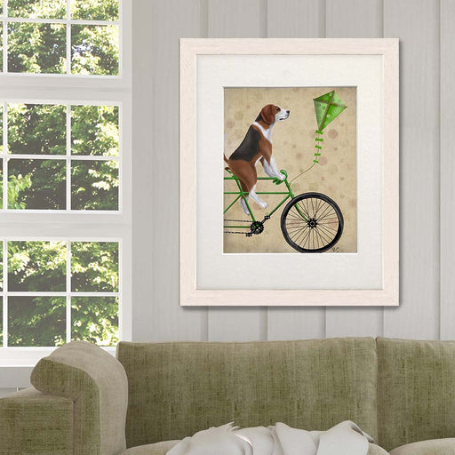 Beagle on Bicycle, Dog Art Print, Wall art | Print 14x11inch