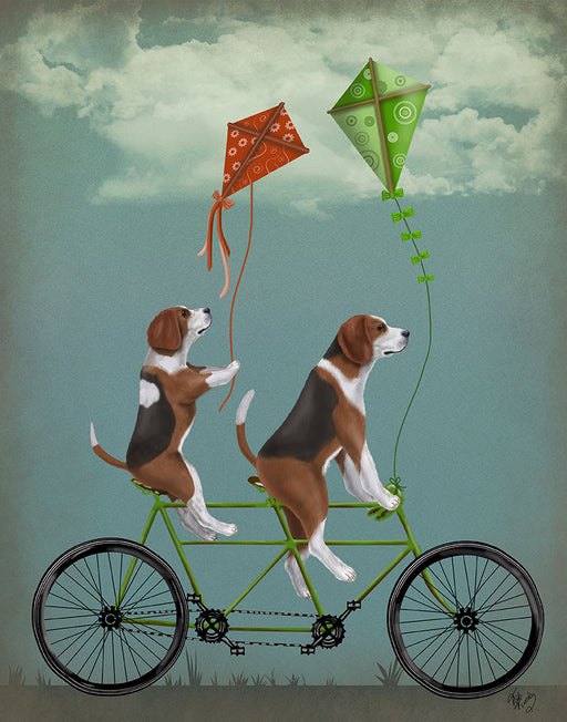 Beagle Tandem, Dog Art Print, Wall art | FabFunky
