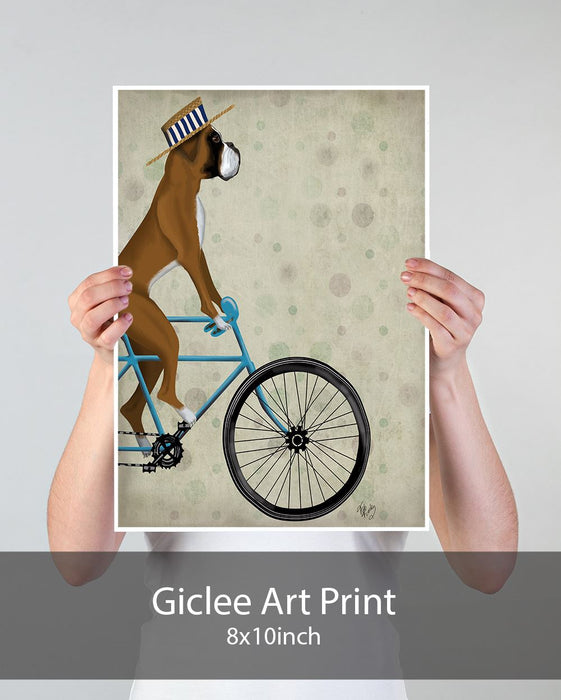 Boxer on Bicycle, Dog Art Print, Wall art | Print 18x24inch