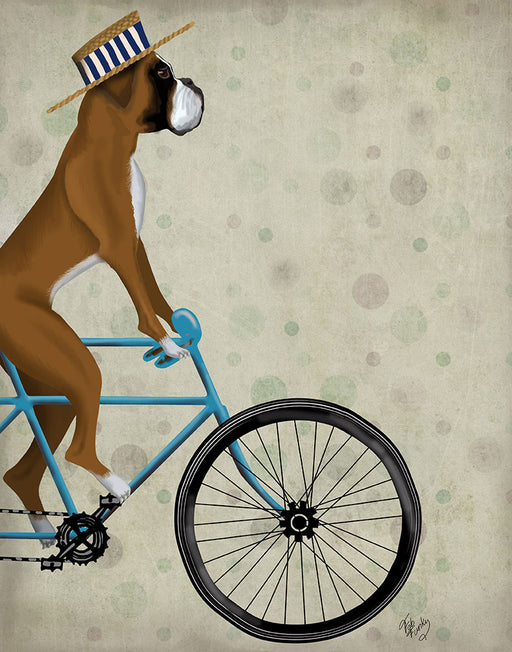 Boxer on Bicycle, Dog Art Print, Wall art | FabFunky