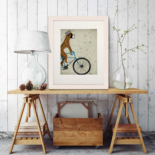 Boxer on Bicycle, Dog Art Print, Wall art | Print 14x11inch