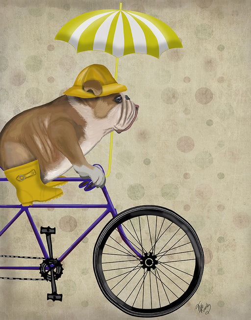 English Bulldog on Bicycle, Dog Art Print, Wall art | FabFunky