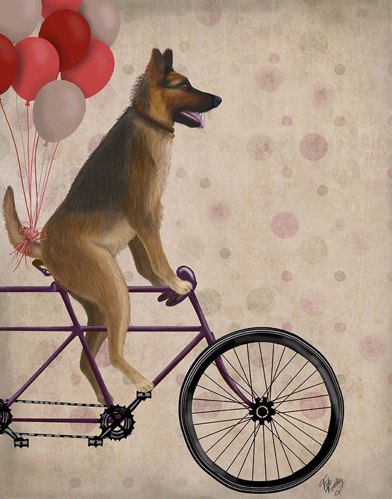 German Shepherd on Bicycle, Dog Art Print, Wall art | FabFunky