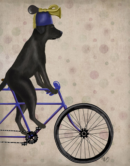 Labrador Black on Bicycle, Dog Art Print, Wall art | FabFunky