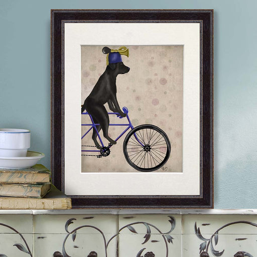 Labrador Black on Bicycle, Dog Art Print, Wall art | Print 14x11inch