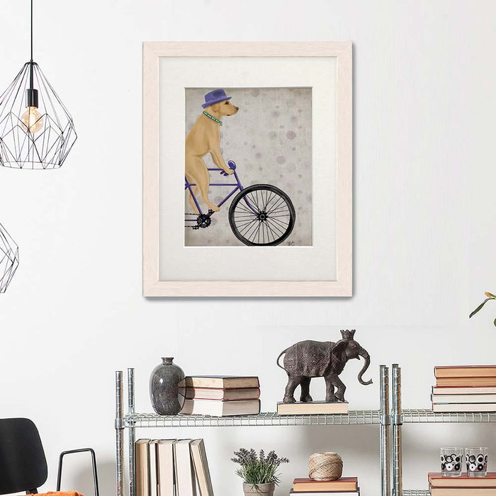 Labrador Yellow on Bicycle, Dog Art Print, Wall art | Print 14x11inch