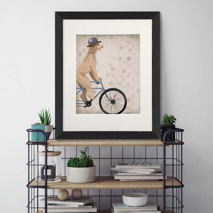 Poodle on Bicycle, Cream, Dog Art Print, Wall art | Print 14x11inch