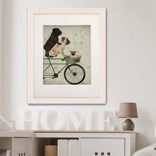Pugs on Bicycle, Dog Art Print, Wall art | Print 14x11inch