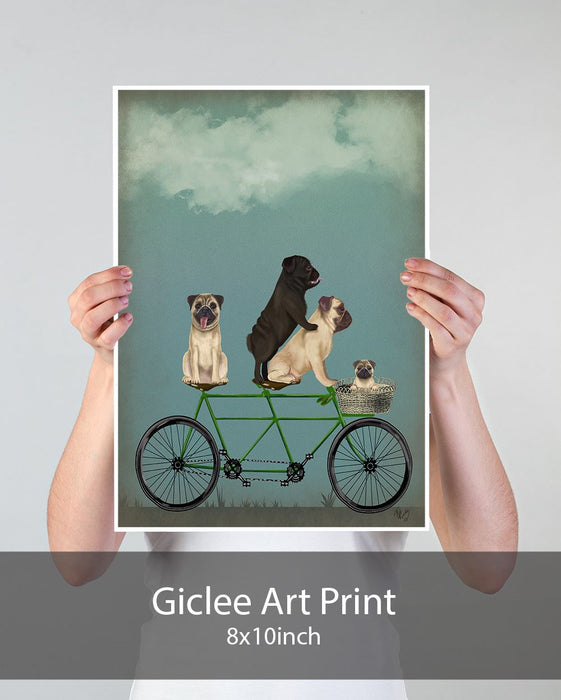 Pug Tandem, Dog Art Print, Wall art | Print 18x24inch