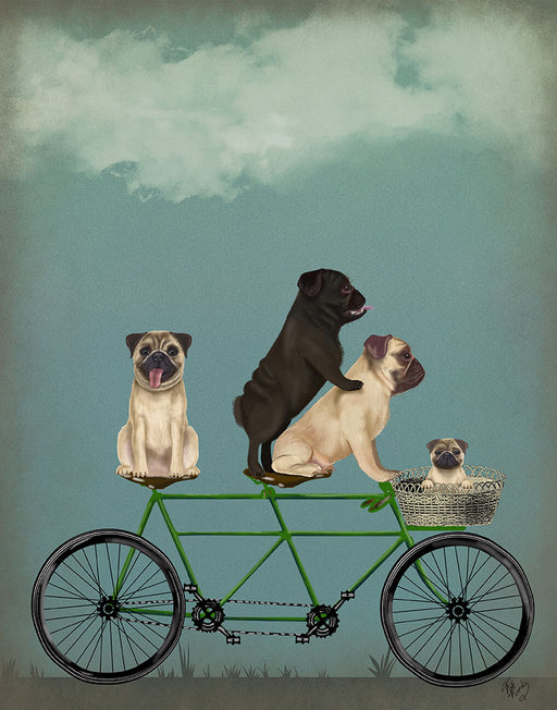 Pug Tandem, Dog Art Print, Wall art | FabFunky