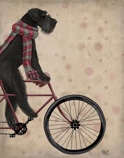 Schnauzer on Bicycle, Black, Dog Art Print, Wall art | FabFunky