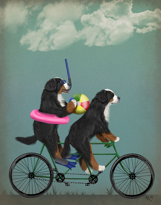 Bernese Mountain Dog Tandem, Dog Art Print, Wall art | FabFunky