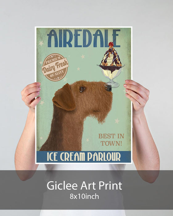 Airedale Ice Cream, Dog Art Print, Wall art | Print 18x24inch