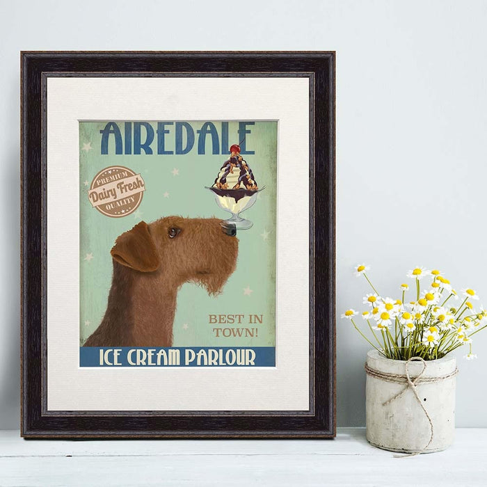 Airedale Ice Cream, Dog Art Print, Wall art | Print 14x11inch