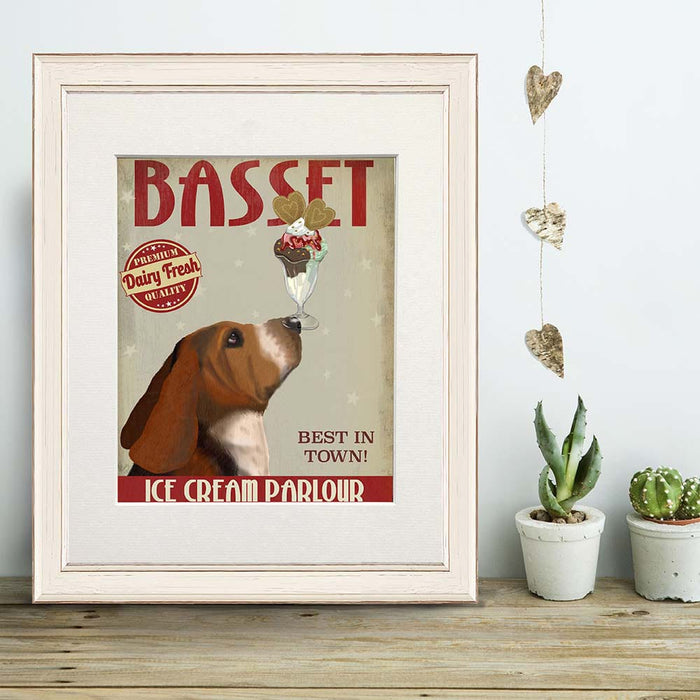 Basset Hound Ice Cream, Dog Art Print, Wall art | Print 14x11inch