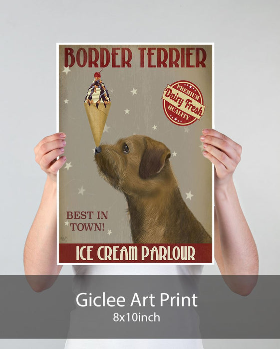 Border Terrier Ice Cream, Dog Art Print, Wall art | Print 18x24inch