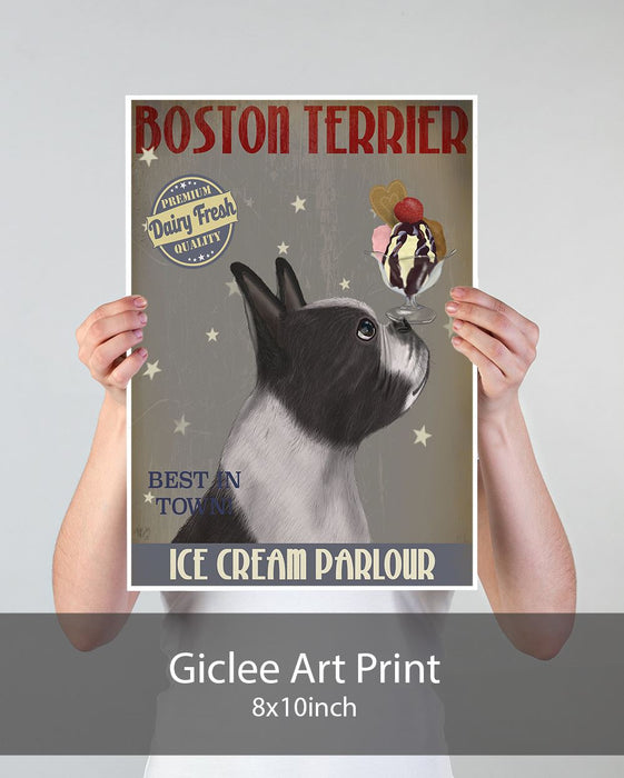 Boston Terrier Ice Cream, Dog Art Print, Wall art | Print 18x24inch