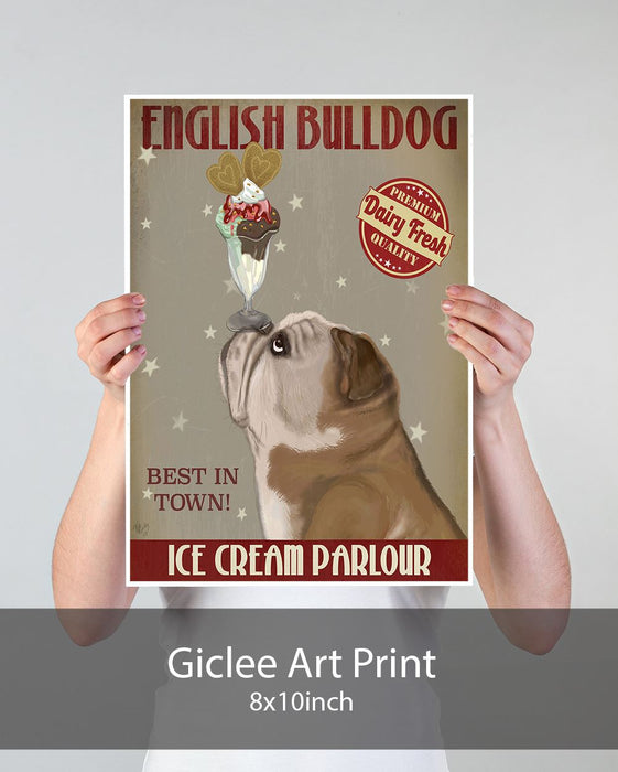 English Bulldog Ice Cream, Dog Art Print, Wall art | Print 18x24inch