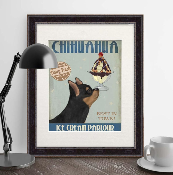 Chihuahua, Black and Ginger, Ice Cream, Dog Art Print, Wall art | Print 14x11inch