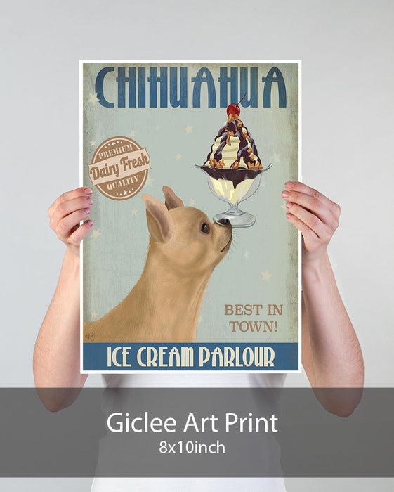 Chihuahua, Fawn, Ice Cream, Dog Art Print, Wall art | Print 18x24inch