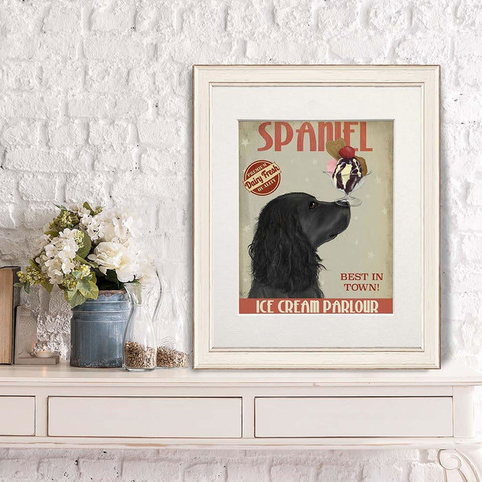 Cocker Spaniel, Black, Ice Cream, Dog Art Print, Wall art | Print 14x11inch