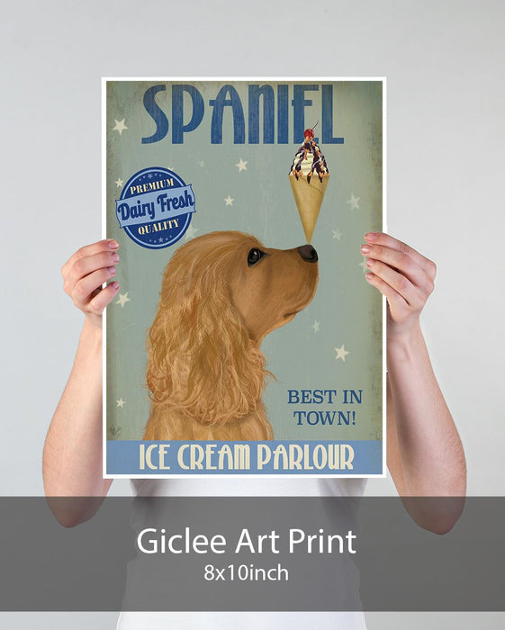Cocker Spaniel, Golden, Ice Cream, Dog Art Print, Wall art | Print 18x24inch