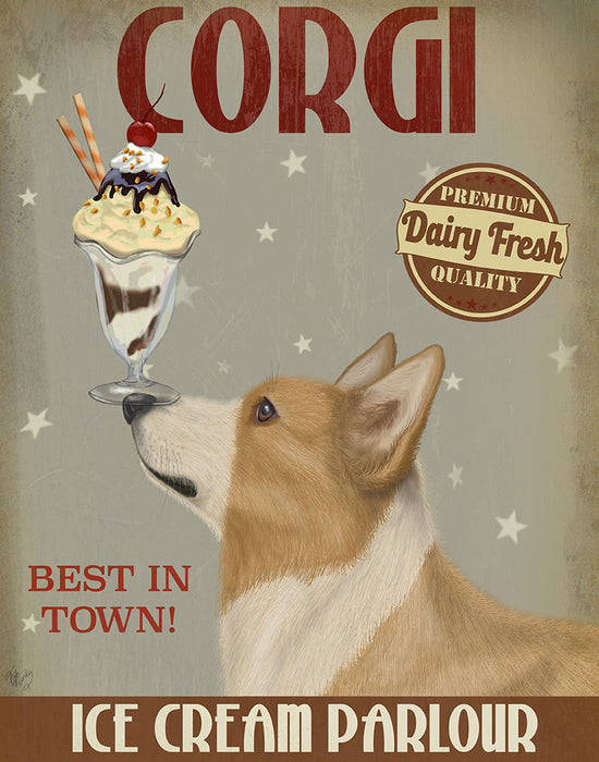 Corgi, Tan, Ice Cream, Dog Art Print, Wall art | FabFunky