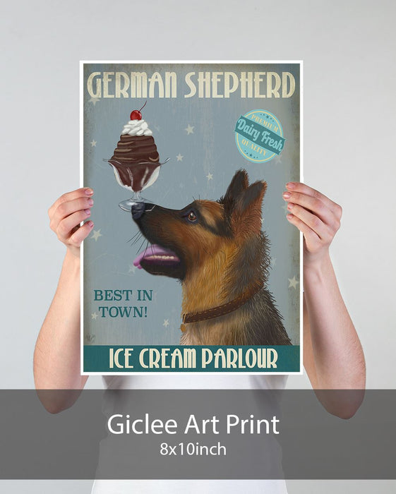 German Shepherd Ice Cream, Dog Art Print, Wall art | Print 18x24inch