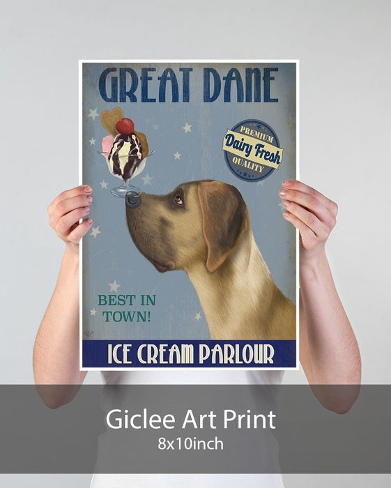 Great Dane, Tan, Ice Cream, Dog Art Print, Wall art | Print 18x24inch