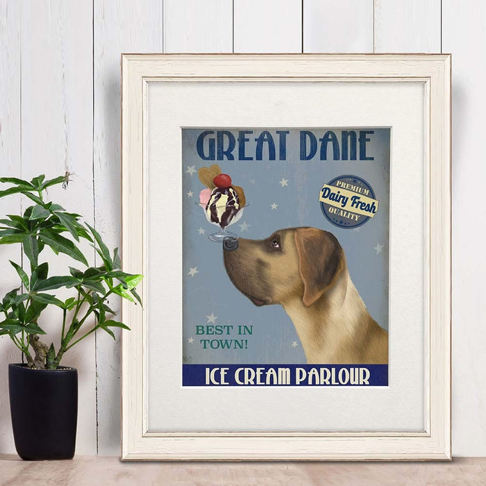Great Dane, Tan, Ice Cream, Dog Art Print, Wall art | Print 14x11inch