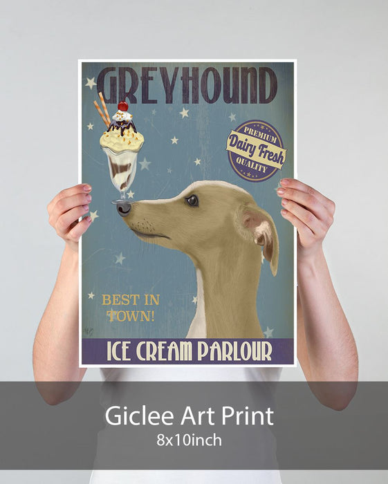 Greyhound, Tan, Ice Cream, Dog Art Print, Wall art | Print 18x24inch