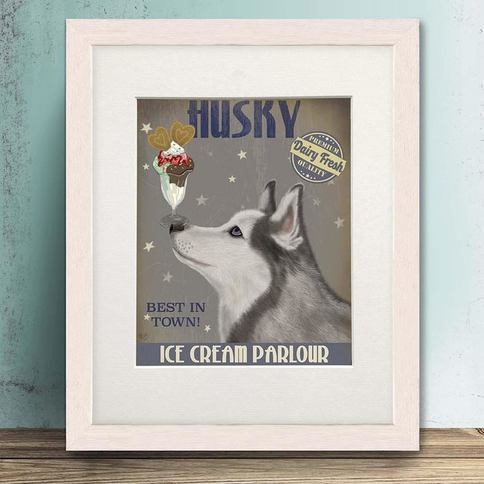 Husky Ice Cream, Dog Art Print, Wall art | Print 14x11inch