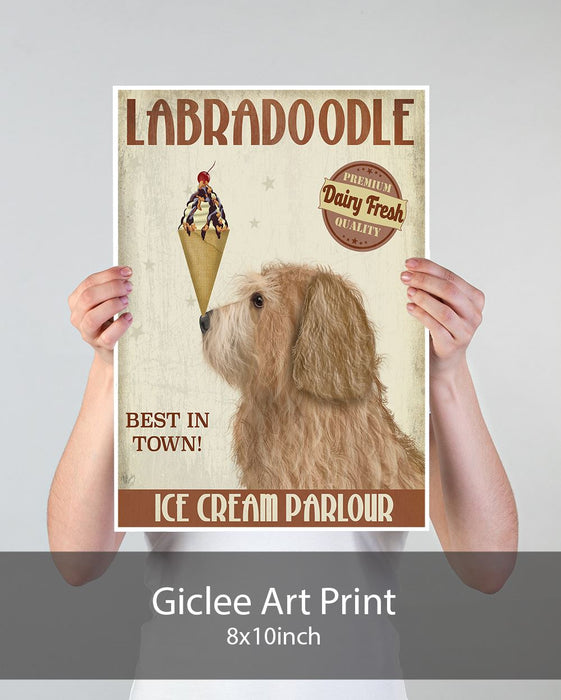 Labradoodle, Golden, Ice Cream, Dog Art Print, Wall art | Print 18x24inch