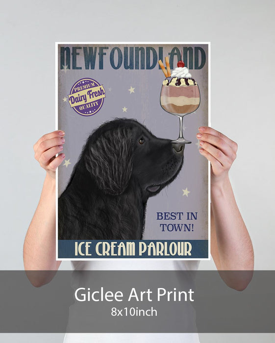 Newfoundland Ice Cream, Dog Art Print, Wall art | Print 18x24inch