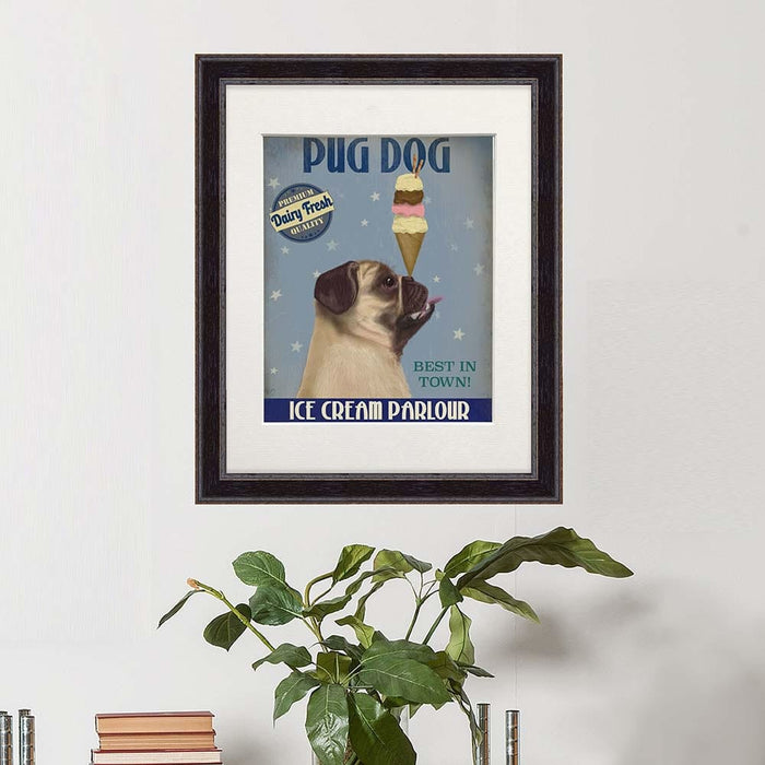 Pug, Fawn, Ice Cream, Dog Art Print, Wall art | Print 14x11inch