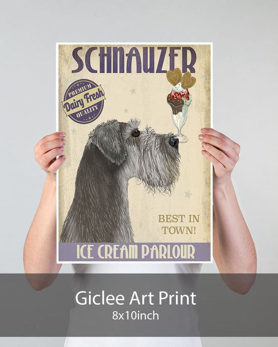 Schnauzer, Grey, Ice Cream, Dog Art Print, Wall art | Print 18x24inch