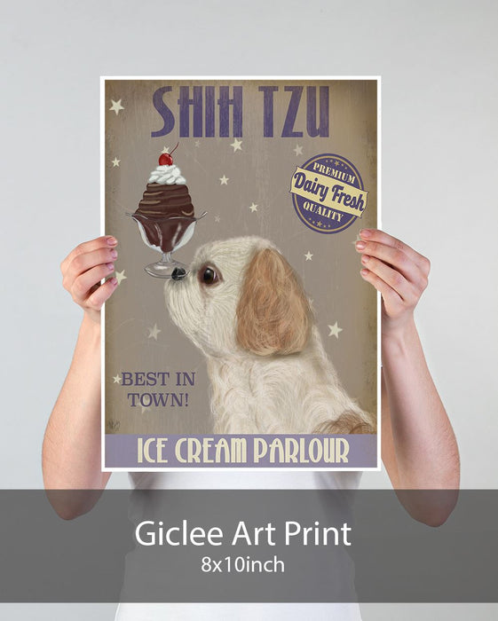 Shih Tzu Ice Cream, Dog Art Print, Wall art | Print 18x24inch