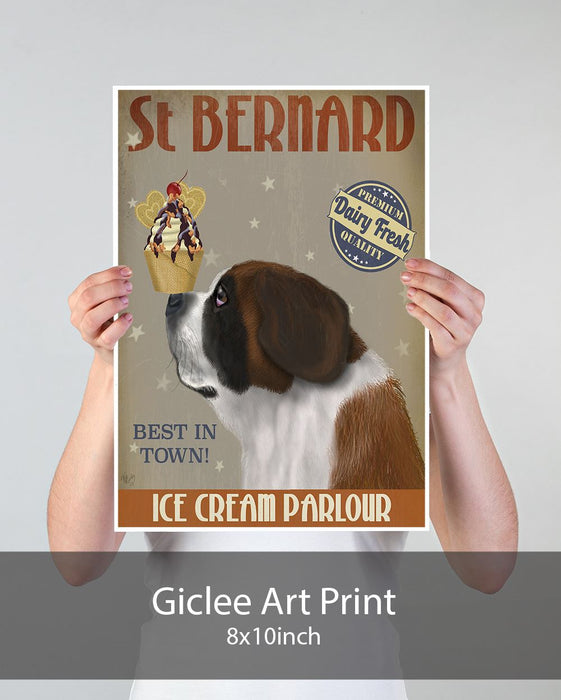 St Bernard Ice Cream, Dog Art Print, Wall art | Print 18x24inch