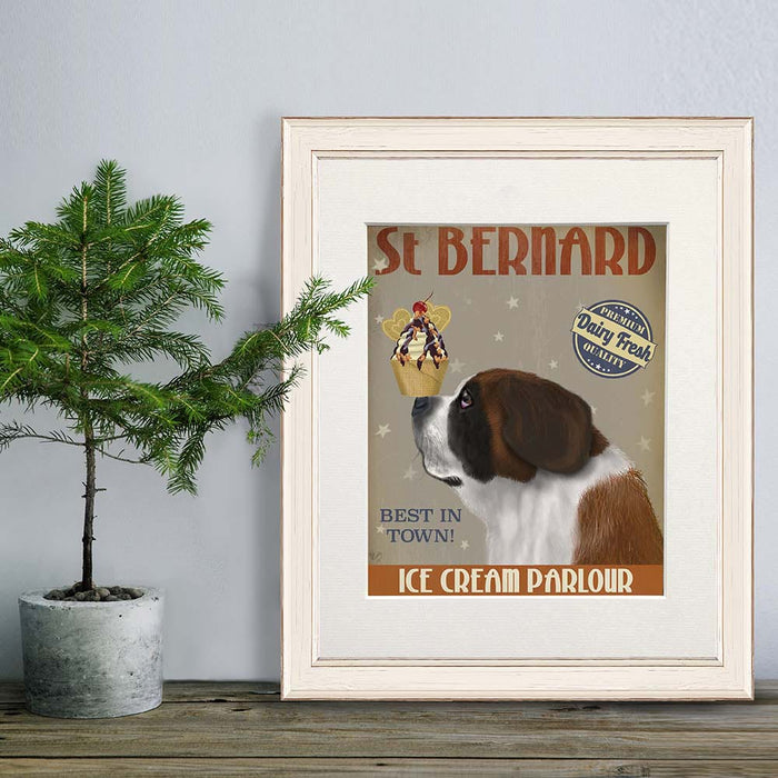 St Bernard Ice Cream, Dog Art Print, Wall art | Print 14x11inch