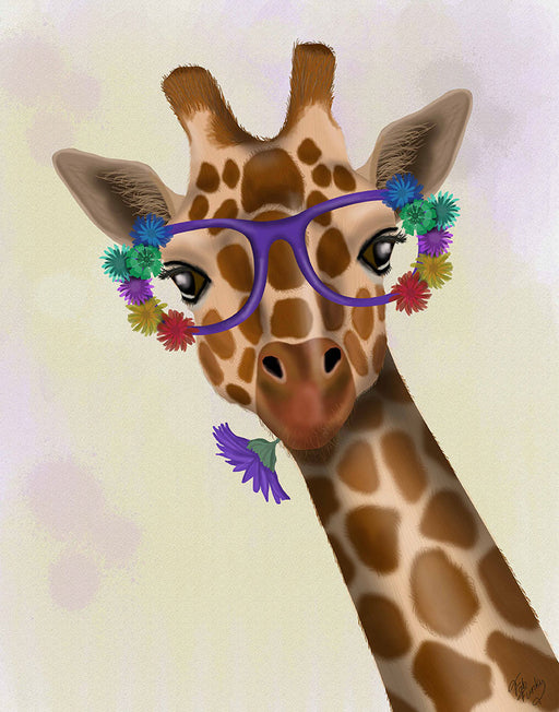 Giraffe and Flower Glasses 1, Art Print, Canvas Wall Art | FabFunky