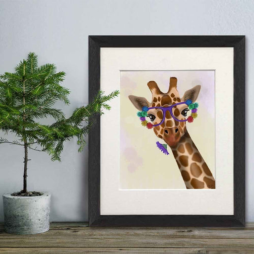 Giraffe and Flower Glasses 1, Art Print, Canvas Wall Art | Print 14x11inch