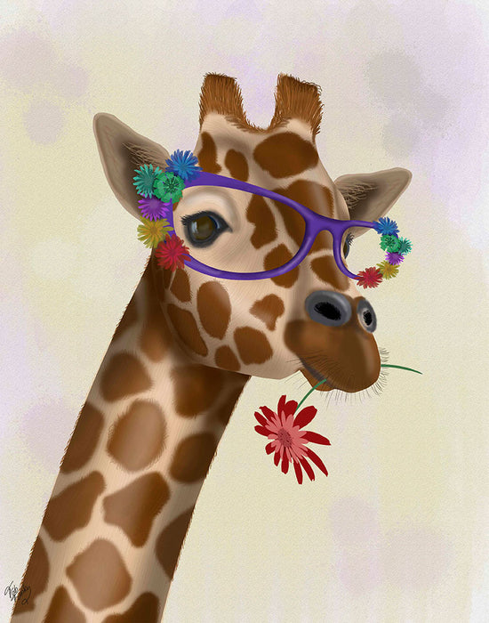 Giraffe and Flower Glasses 2, Art Print, Canvas Wall Art | FabFunky