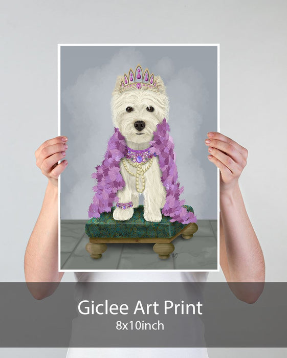 West Highland Terrier with Tiara, Dog Art Print, Wall art | Print 18x24inch